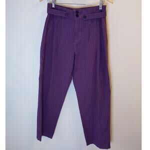 SUNDANCE Women's Purple Gingham Capri Pants P6 Cotton Linen Cropped Vintage